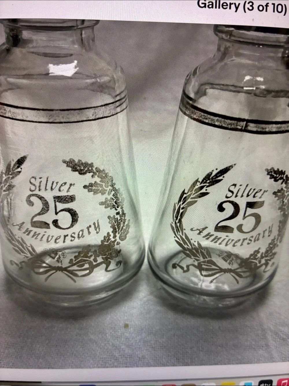 Silver 25th Anniversary Glass Salt and Pepper Shakers Sterling Silver clear